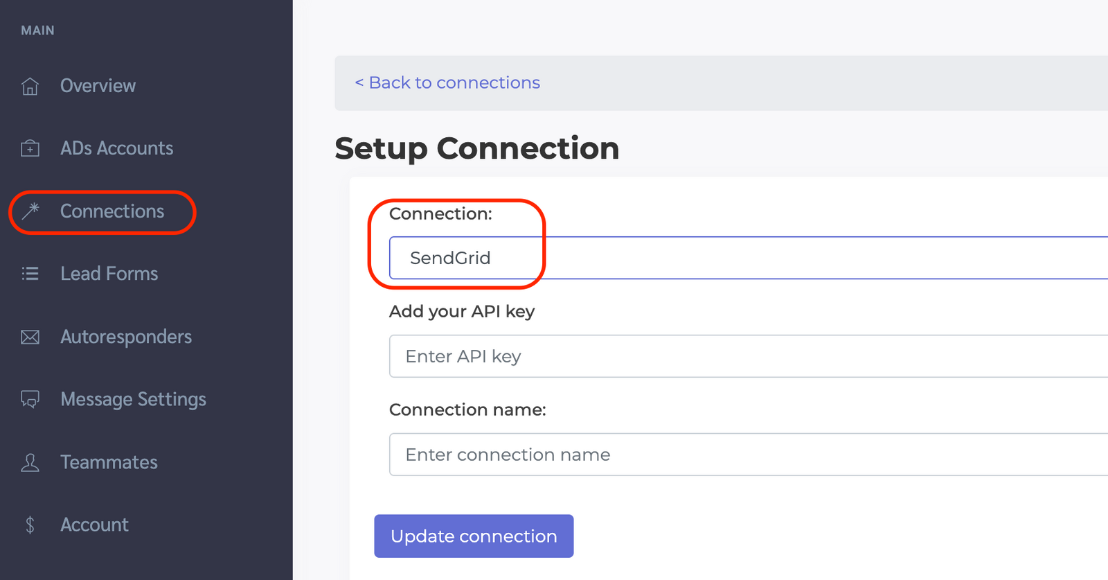 Select the SendGrid Connection