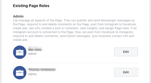 Existing Facebook Page Roles