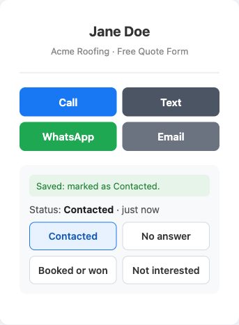 A lead marked Contacted on the lead page
