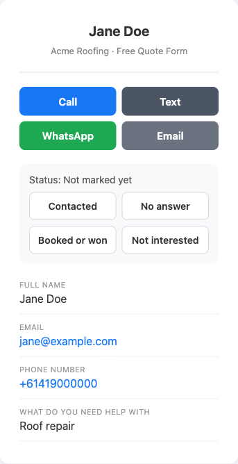 The lead page on a phone