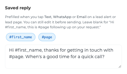 The Saved reply field in Message Settings
