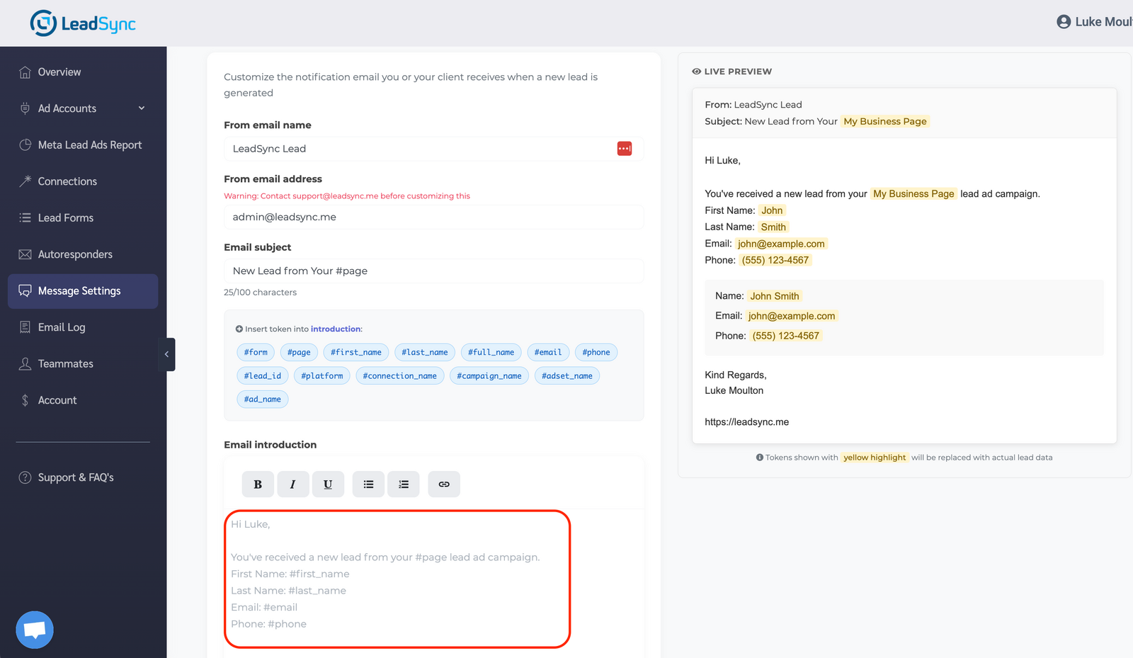 Customise Lead Emails