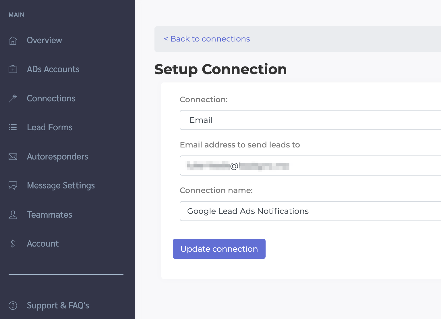 Setup Google Lead Ads Email connection
